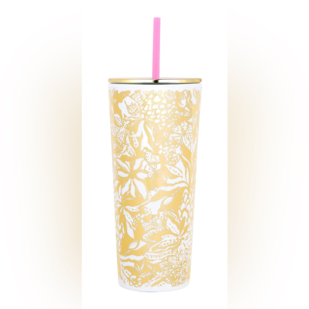 Lilly Pulitzer, Tumbler with Straw, Safari Sangria Gold NWT - Picture 6 of 7